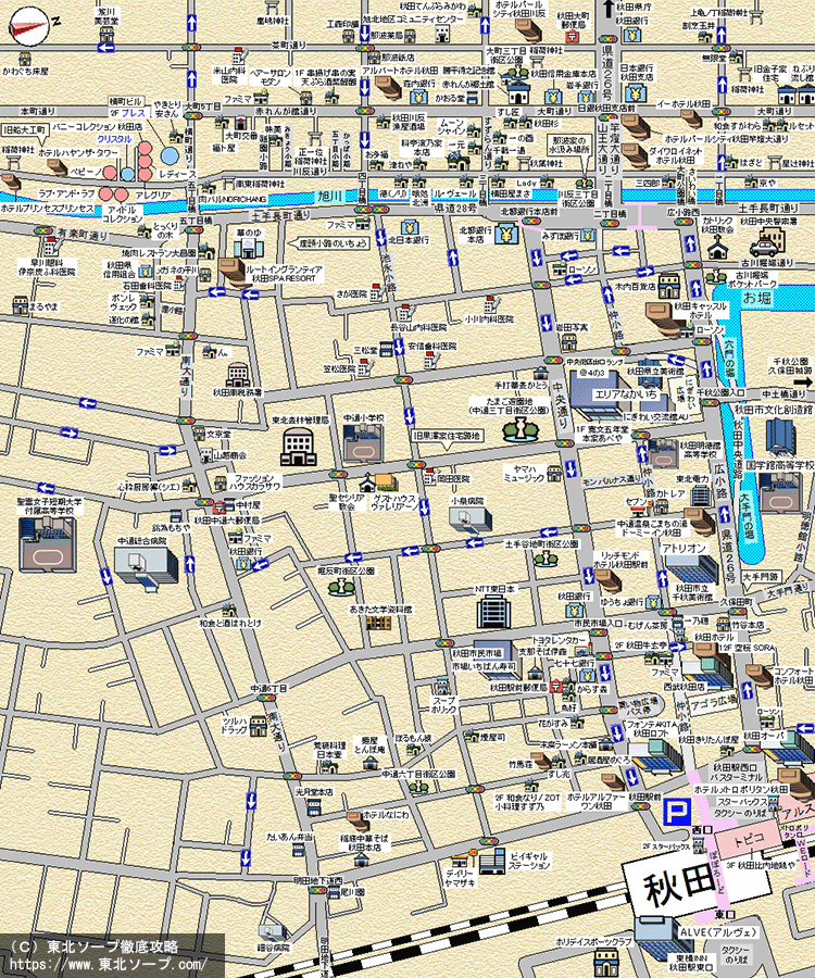 秋田・川反ソープ街MAP