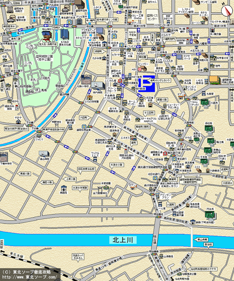 岩手・盛岡ソープ街MAP